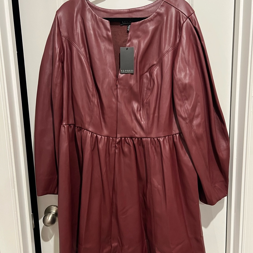 Eloquii Burgandy Faux Leather Dress